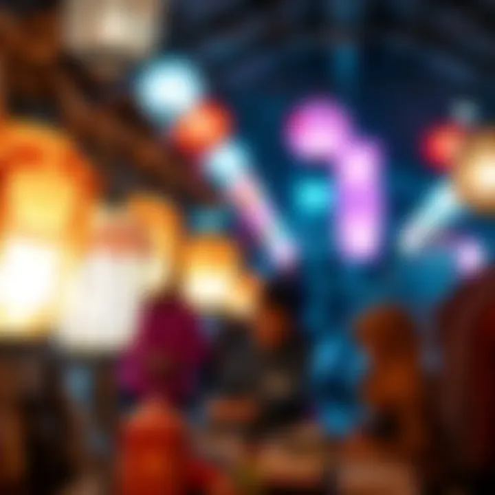 Traditional crafting of neon paper lanterns in a workshop