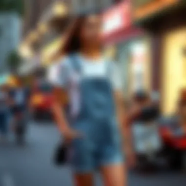 Chic Ensemble Featuring Short Overalls Stylish short overalls paired with a chic top