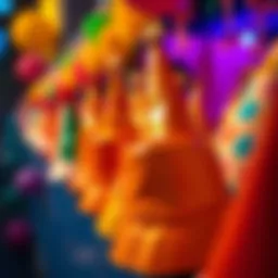 Colorful birthday bucket hats displayed at a festive celebration.
