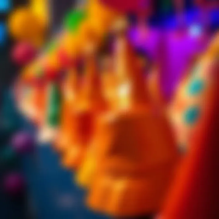 Vibrant Birthday Bucket Hats at a Celebration Colorful birthday bucket hats displayed at a festive celebration.