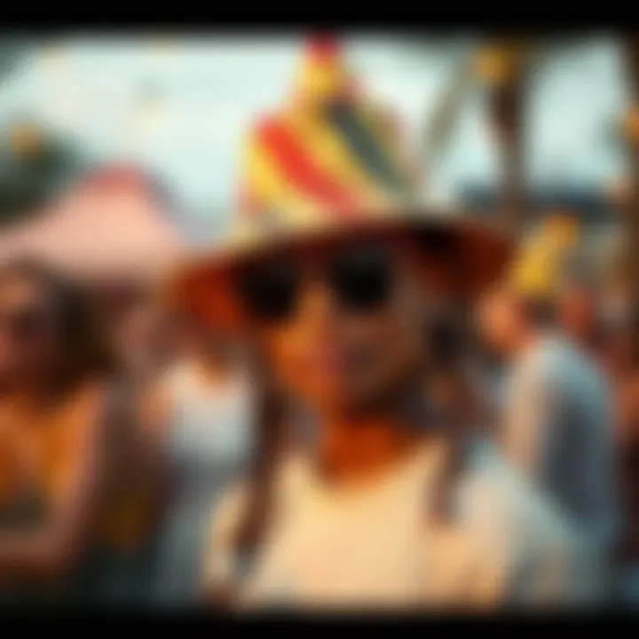 Stylish Appearance with a Birthday Bucket Hat A fashionable individual wearing a birthday bucket hat at an outdoor party.