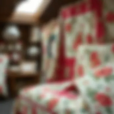 An array of vintage patchwork quilts displayed in a quaint setting