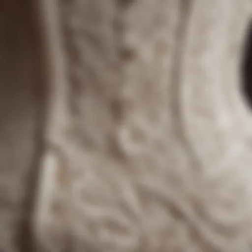 A close-up view of a vintage corset belt showcasing intricate lace details.