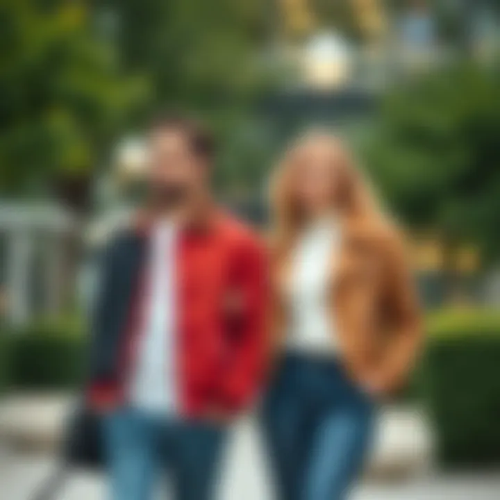 Stylish couple wearing coordinated jackets