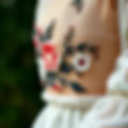 Elegant floral embroidery on delicate mesh fabric