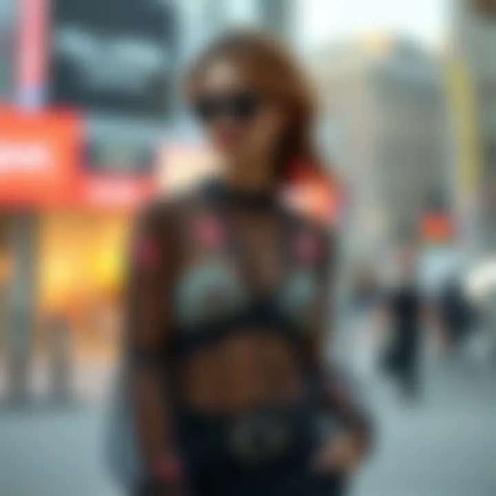 Fashion Forward Styling A stylish outfit featuring a floral embroidered mesh top