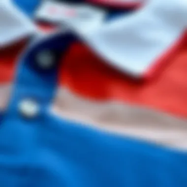 Close-up of fabric textures used in color block polo shirts, highlighting quality and craftsmanship