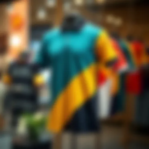 A stylish display of a color block polo shirt showcasing bold hues and patterns