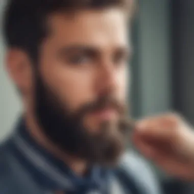 A close-up of a beard bandana being tied, emphasizing its practical use in grooming