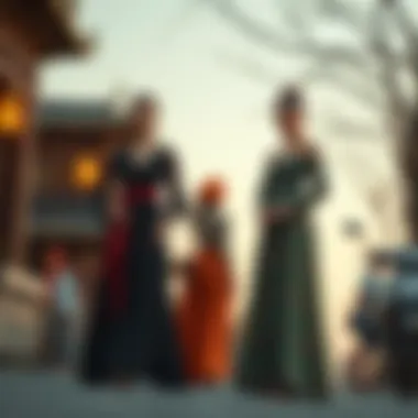 Cultural significance of long dresses depicted through various styles.