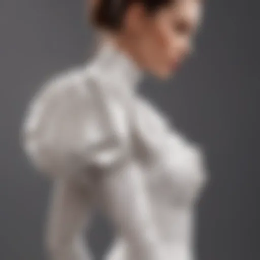 A detailed view of the one shoulder puff sleeve bodysuit showcasing its elegant design and fabric