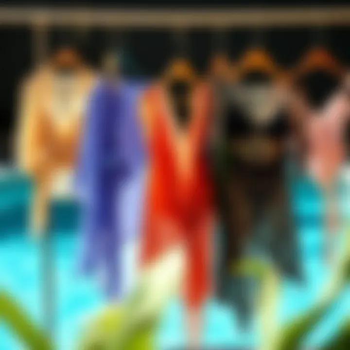 Diverse Colors and Patterns of Sheer Wraps Various sheer bathing suit wraps displayed in different colors and patterns