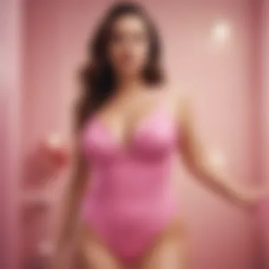 Model showcasing a stylish pink plus size bathing suit