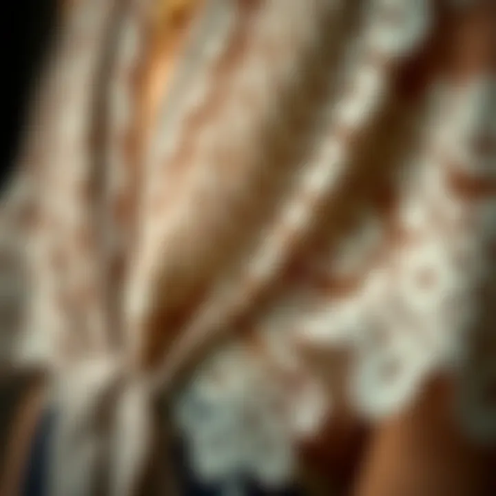 Close-up of a detailed lace evening wrap, highlighting craftsmanship