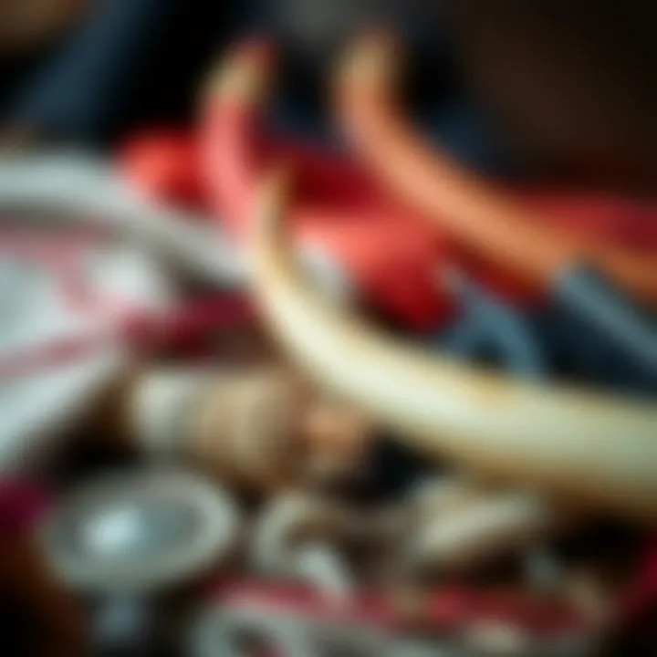 Close-up of materials used in bull horn headbands