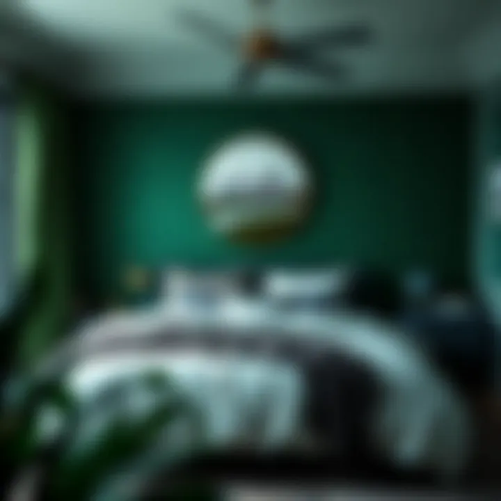 Cozy bedroom showcasing dark green removable wallpaper