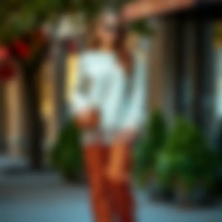 Chic fringe sweater pants set styled for a casual outing