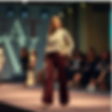 Elegant fringe sweater pants set showcased at a fashion event