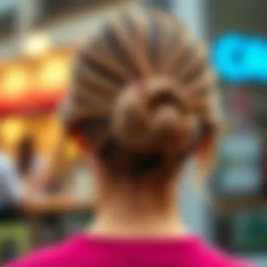 Knotted Elastic Hair Tie in a Trendy Hairstyle A stylish demonstration of a knotted elastic hair tie securing a trendy hairstyle