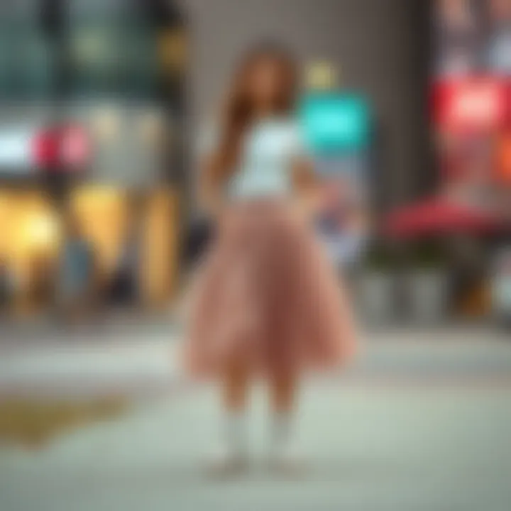 A casual day outfit featuring a puffy tulle skirt paired with a contemporary top and footwear