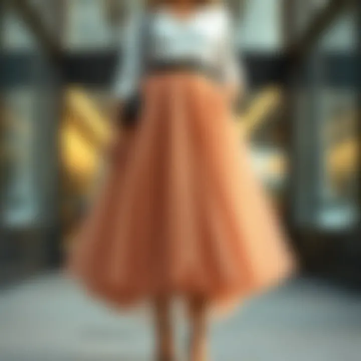 An elegant puffy tulle skirt styled for a formal event alongside complementary accessories