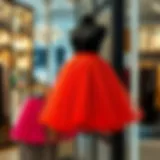 Chic Boutique Display of a Puffy Tulle Skirt A vibrant puffy tulle skirt displayed on a mannequin in a chic boutique