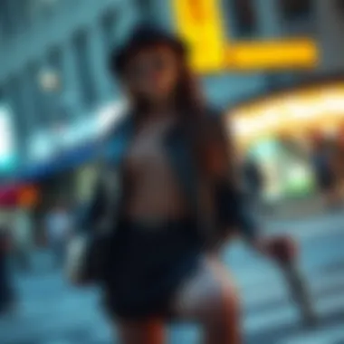 A fashion-forward look featuring toeless fishnet tights and accessories