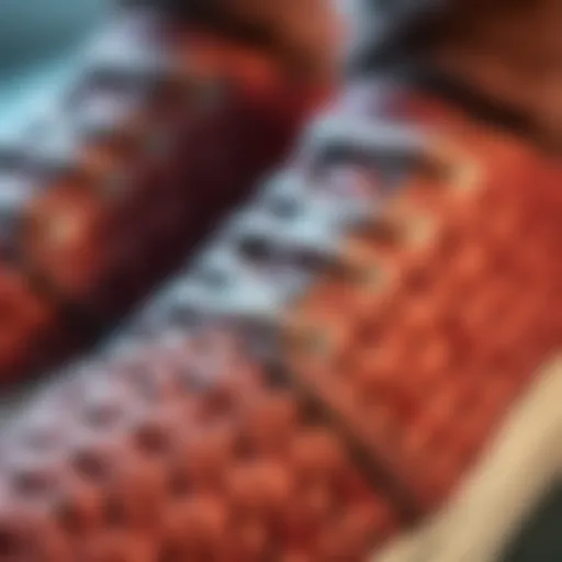 Close-up view of woven elastic shoe texture