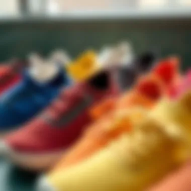 Variety of colors and designs of woven elastic shoes