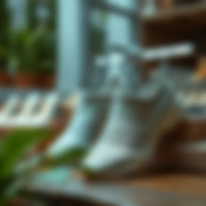 Woven elastic shoes displayed in a sustainable packaging