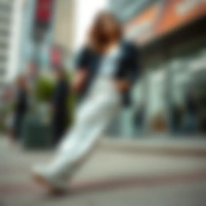 Stylish outfit featuring woven elastic shoes in an urban setting