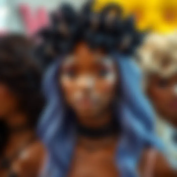 Diverse Wig Styles A vibrant display of various wig styles showcasing diversity in fashion.