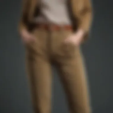 Different styles of khaki corduroy pants showcased.