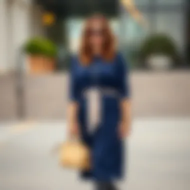 Elegant navy blue tunic paired with chic accessories