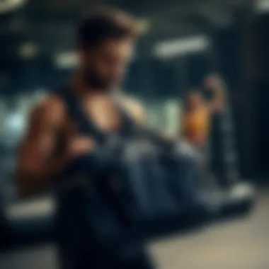 A fitness enthusiast using a waterproof gym bag with shoes compartment at the gym