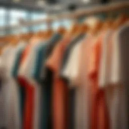 Diverse styles of XL tee shirts displayed on hangers