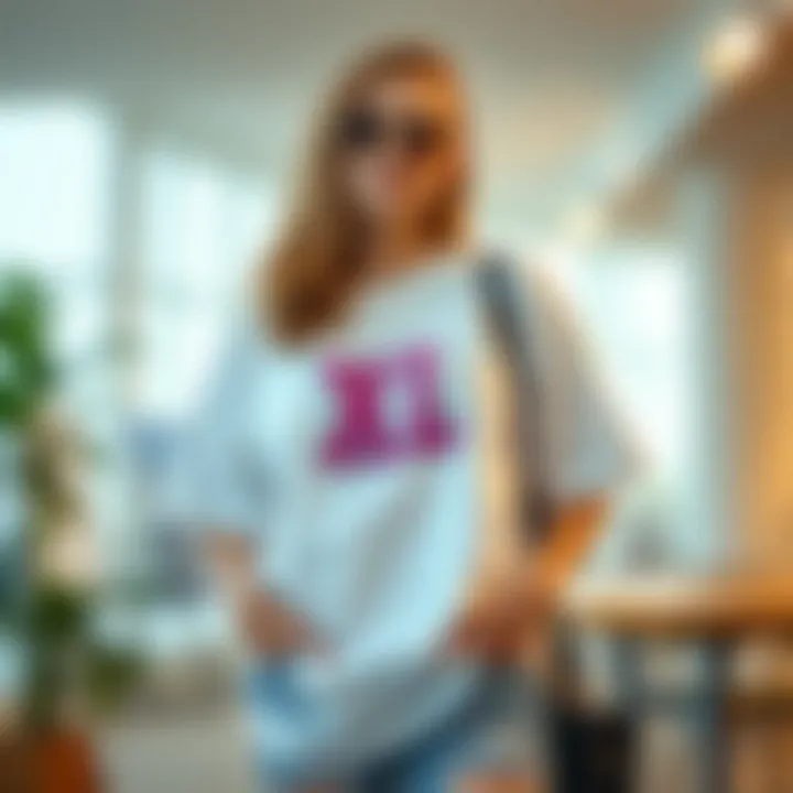 Fashionable outfit featuring an XL tee shirt in a casual setting