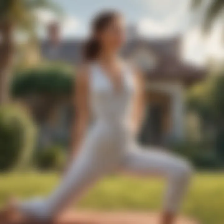 Elegant yoga jumpsuit in a serene outdoor setting