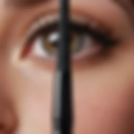 Close-up view of a fine tip eyeliner brush showcasing its precision bristles