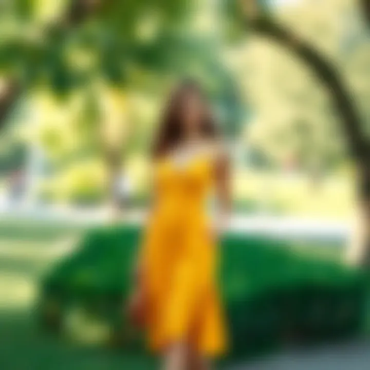 Stylish Fitted Sun Dress in a Casual Setting Casual yet stylish outfit featuring a fitted sundress in a park setting
