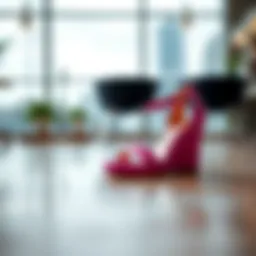 Vibrant fuchsia pink wedge sandals on a stylish background