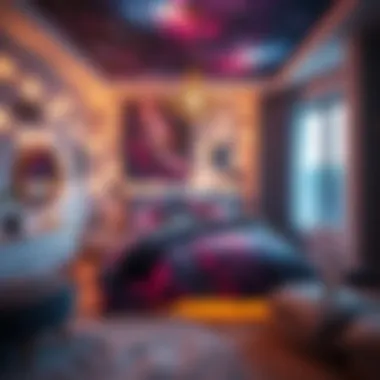 Cosmic Retreat: Galaxy Decor in Bedroom Cosmic bedroom interior featuring galaxy decor