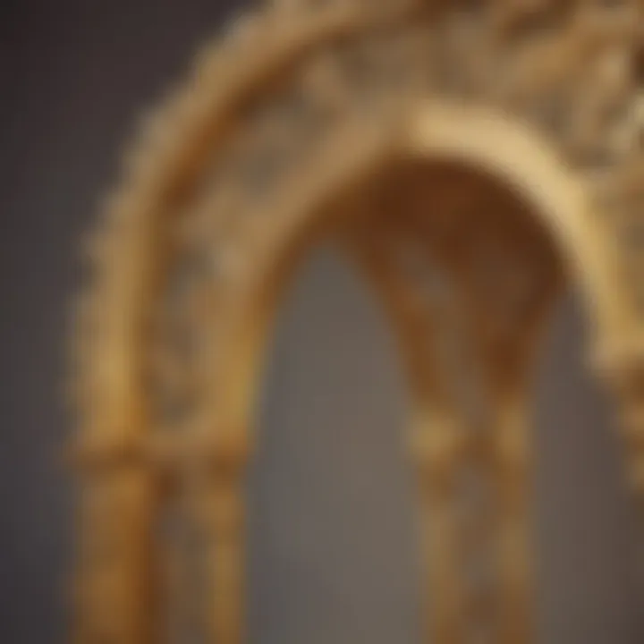 Close-up of intricate design elements on a gold wedding arch