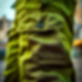 Close-up of vibrant green cargo pants showcasing intricate pocket designs