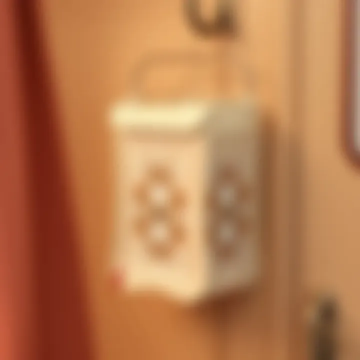 Close-up of a chic hanging sock organizer with intricate design