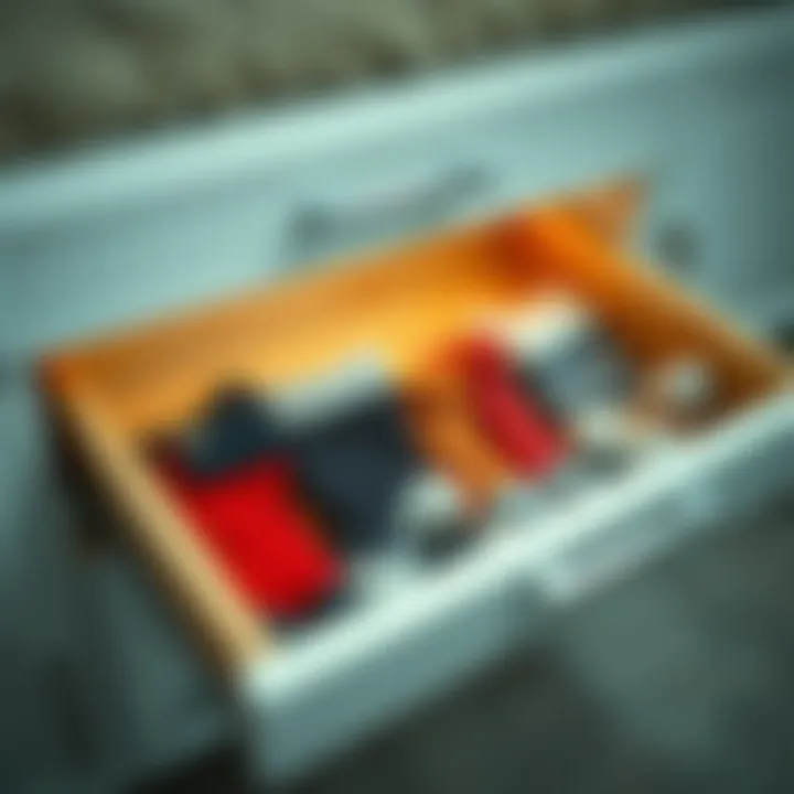 Well-organized sock drawer with hanging organizer incorporated