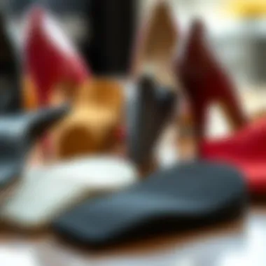 Various heel pads arranged on a surface, illustrating different shapes and materials