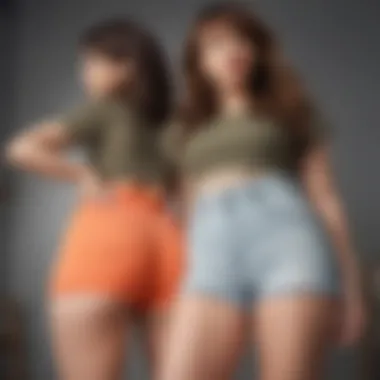 Diverse Styles of High-Waisted Shorts An array of high-waisted butt-lifting shorts displayed in various colors and styles.