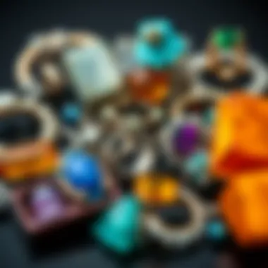 A collage of various materials used in hinged septum rings, highlighting their diversity.
