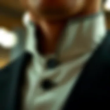 Close-up of the unique mandarin collar detail